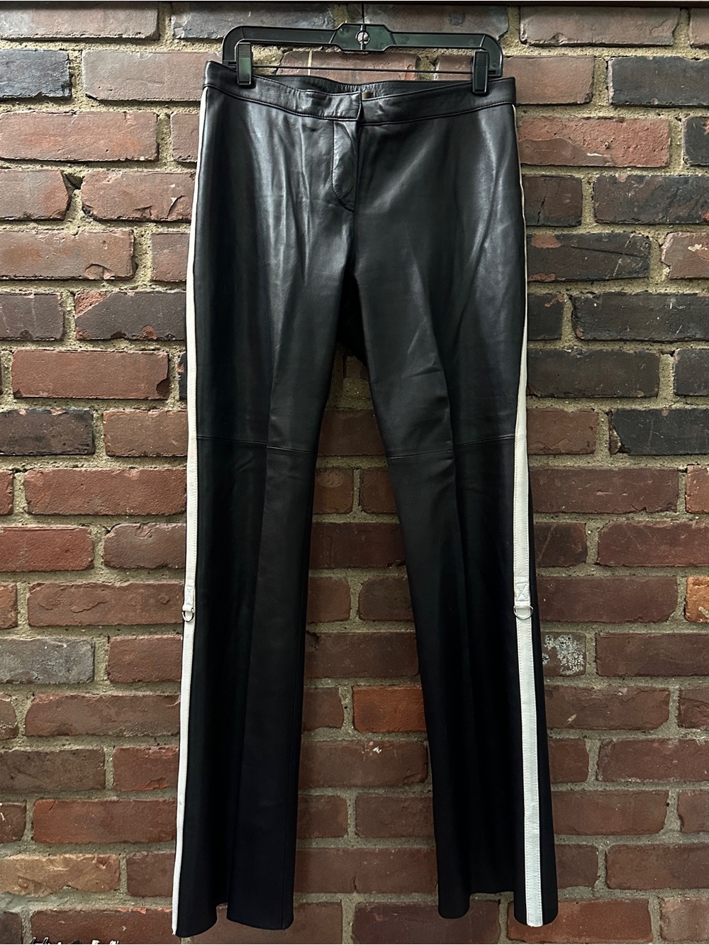 Vtg DANIER Leather Track Pants with White Side Stripe 6 (32 X 32.5) mid rise
